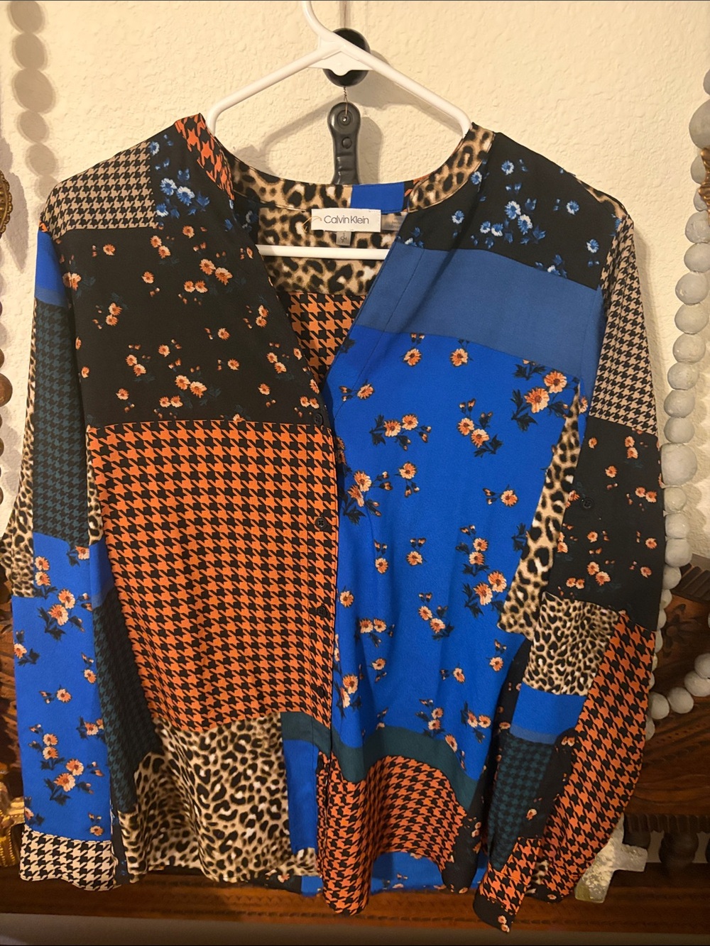Calvin Klein Patchwork Print Long Sleeve Blazer - Blue, Black, Orange